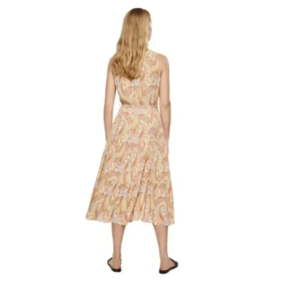 Mango Flowy Paisley Sleeveless Belt Tie Long Dress 16 NWT - Picture 3 of 4